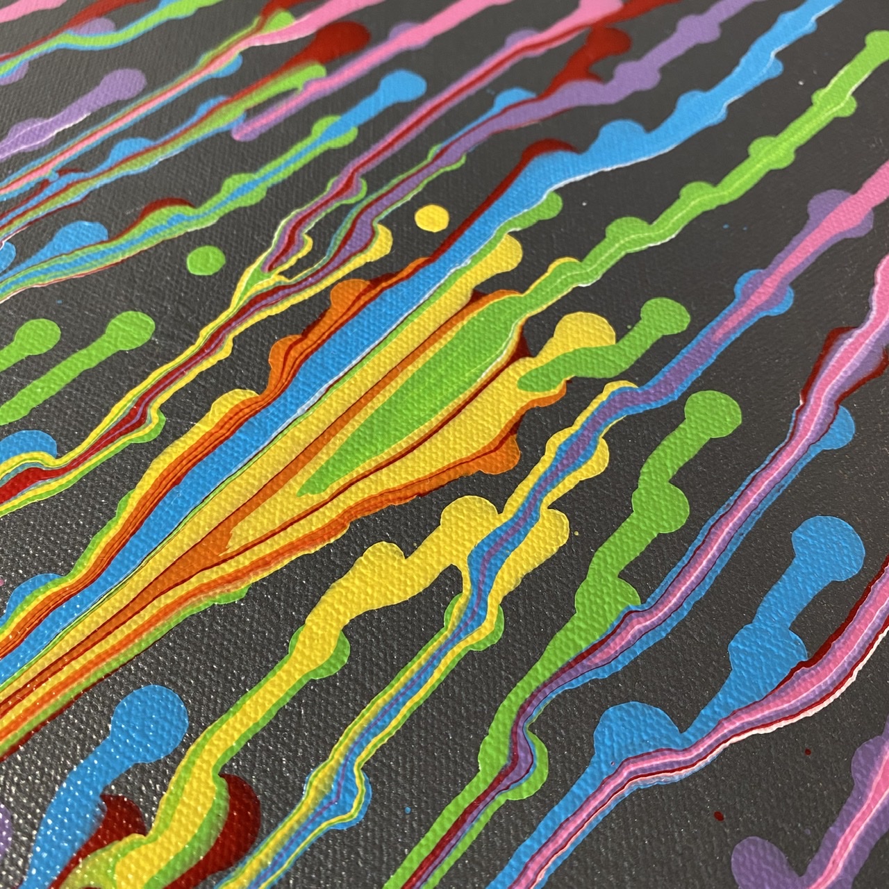 HandPainted Tipped Canvas Dot Painting in Rainbow Colors Furst Art