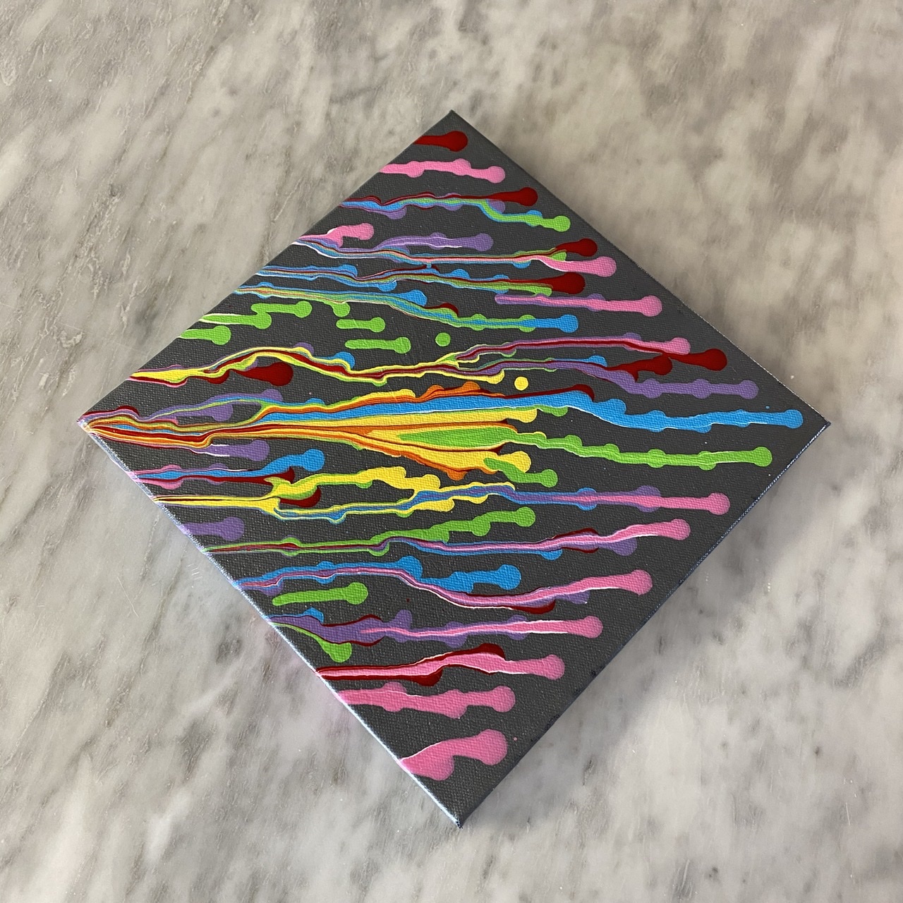 HandPainted Tipped Canvas Dot Painting in Rainbow Colors Furst Art