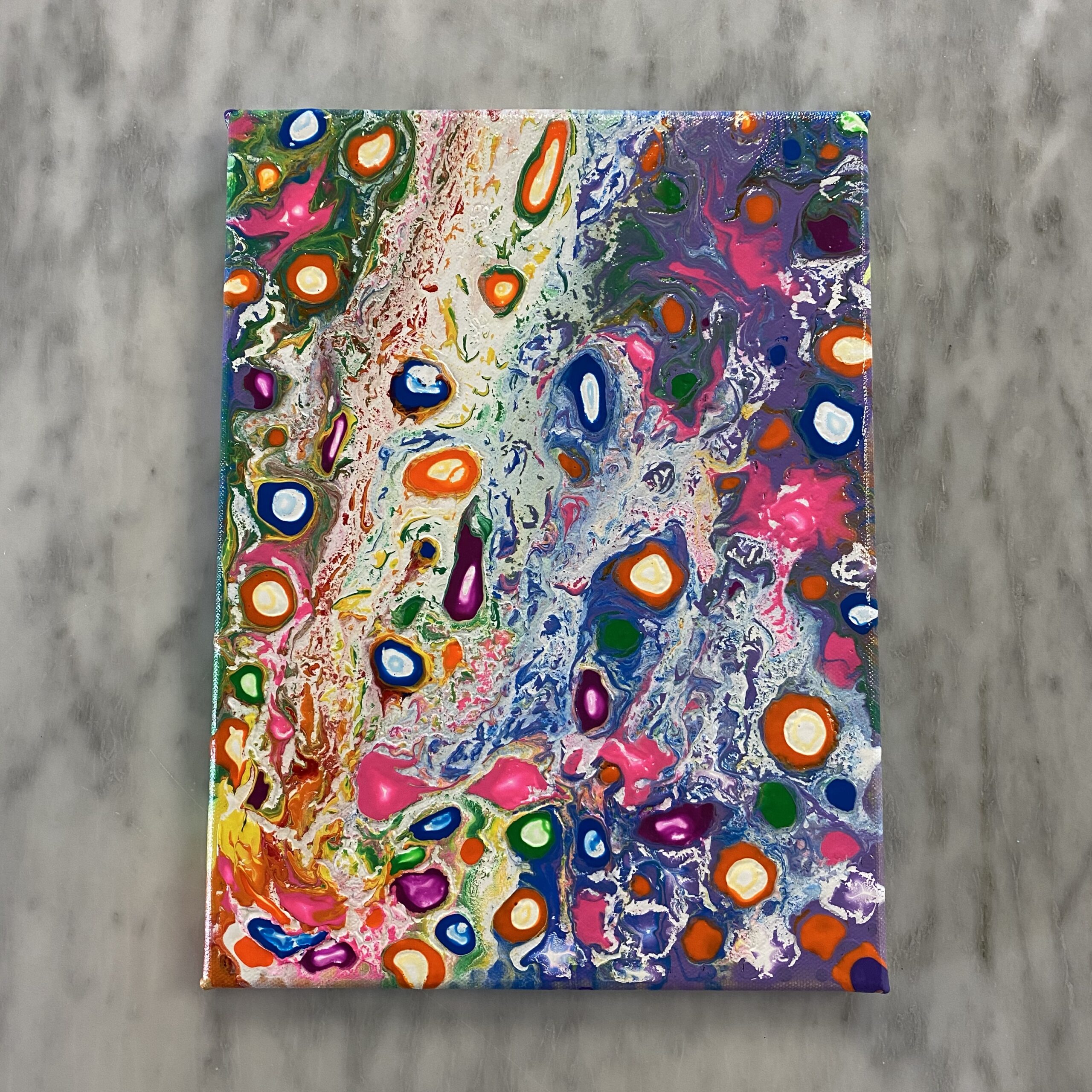 Eclectic Neon Wonky Dots; Textured Painting on Canvas Furst Art Studio