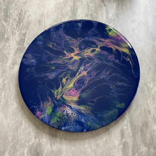 Pastels on Navy Blue Round Abstract Pour Painting